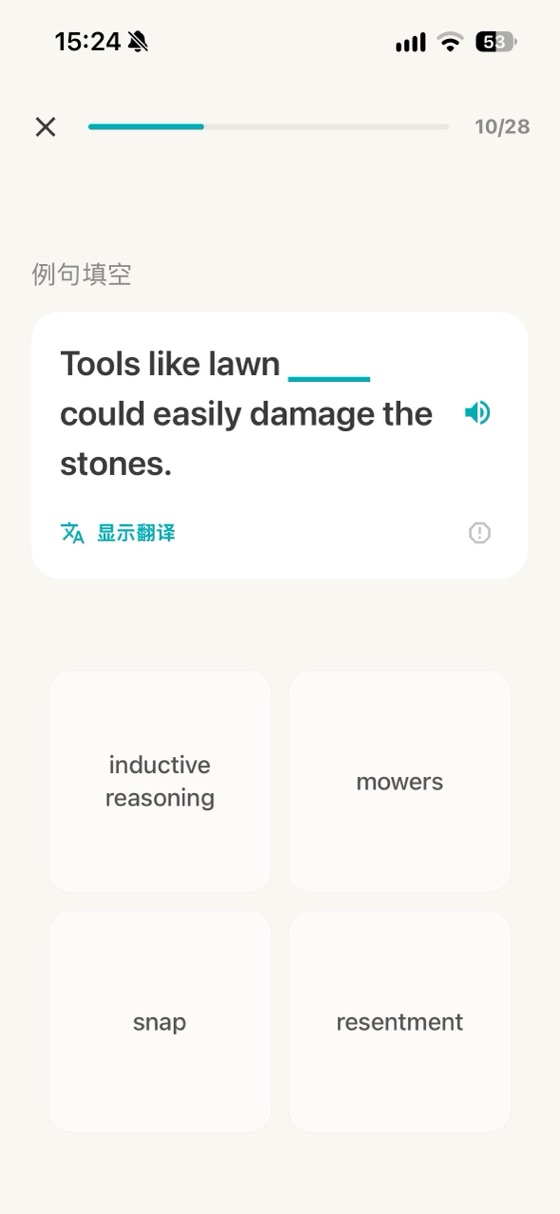 例句填空：Tools like lawn ___ could easily damage the stones.